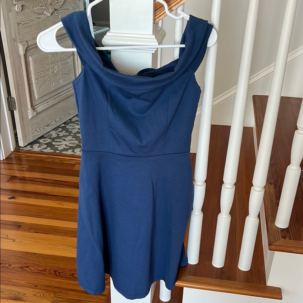 Elegant Navy Blue Off-Shoulder Dress